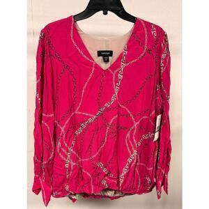 Karen Kane V-Neck Chain Print Blouse 0X Haute Pink New